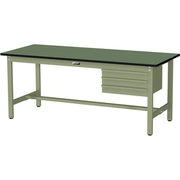 ワークテーブル300シリーズH740固定式(3段(浅型W500mm)キャビネット付き) 山金工業