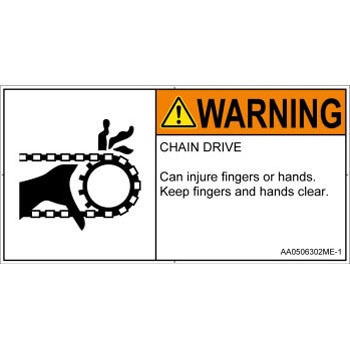 Pl警告表示ラベル Ansi準拠 機械的な危険 駆動部 チェーン おすすめ 英語 1シート 10枚 ヨコ ラベルシール me 1