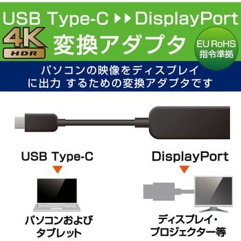 AD-CDPBK2 タイプC変換アダプタ ディスプレイポート-TypeC 4K 映像変換 ブラック エレコム メス:DisplayPort 0.15m  - 【通販モノタロウ】