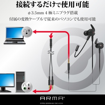 ヘッドホン ヘッドセット マイク付き 有線 Φ3.5mm4極ミニプラグ 耳栓型タイプ ミュートスイッチ付き 無指向性 【PS5/PS4/Nintendo Switch】対応 ゲーミング 高音質 フレキシブルマイクアーム ブラック エレコム