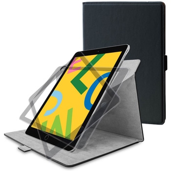 iPad 10.2インチ 第9/8/7世代 (2021/2020/2019年) ケース カバー 手帳型 フラップ ソフトレザー マグネット 360度回転 ハンドベルト ブラック エレコム