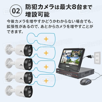 SC-DU85K-4P-500-1HD SecuSTATION モニター付POE8ch録画装置+500万画素防犯カメラ4台セット SecuSTATION  防塵防水性能IP66 ドーム型 HDD:1TB 質量323g モニターサイズ10.1インチ SC-DU85K-4P-500-1HD -  【通販モノタロウ】