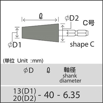 六角軸ゴム砥石 C号 ダイワラビン(旧大和化成工業)