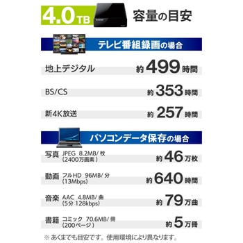 外付けハードディスク HDD 2TB/4TB/6TB テレビ録画 PC ファンレス設計 静音 縦置き/横置き ブラック エレコム