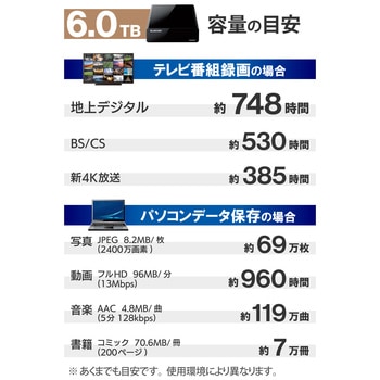 外付けハードディスク HDD 2TB/4TB/6TB テレビ録画 PC ファンレス設計 静音 縦置き/横置き ブラック エレコム