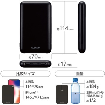 モバイルバッテリー 10000mAh 大容量 軽量 小型 PD 最大20W 入出力(Type C×1) 出力(USB A×2) エレコム