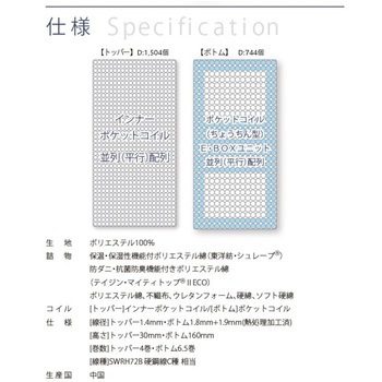 ポケットコイルマットレス 圧縮梱包 トッパー型2分割 厚み29cm コイズミファニテック
