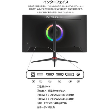 27型/2560×1440/DP×1、HDMI×2/ブラック/スピーカー：有 JAPANNEXT