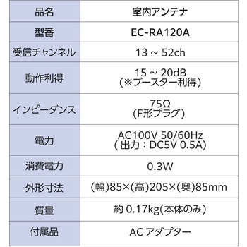 室内アンテナ アンテナ (ブースター内蔵) 地上デジタル放送用 オールチャンネル(13ch.～52ch.)対応 簡単設置 受信性能が高いローノイズブースター DXアンテナ