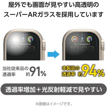 アップルウォッチ ガラス 保護フィルム Ultra2/Ultra [49mm] 超高透明 光反射軽減 ゴリラ セラミックコート エレコム