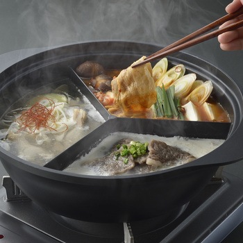 韓味家 ふっ素加工IH対応ガラス蓋付IH対応三食鍋 パール金属
