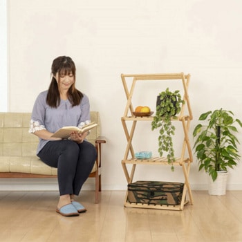 折り畳み式ラック&テーブル 2WAY 縦収納 省スペース 耐荷約30kg 天然木 LandField