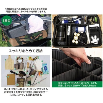 3層キャンピング収納ケース ツールボックス 仕切り板調節 小物入れ 丈夫 迷彩柄 LandField