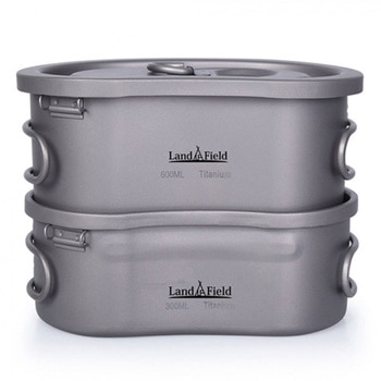 チタン製飯ごう 600ml/300ml 2点セット直火調理OK 収納袋ハンドル付 LandField