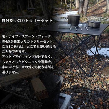 カトラリー4点セット 携帯用食器 ステンレス製 分解収納 ケース付き アウトドア LandField