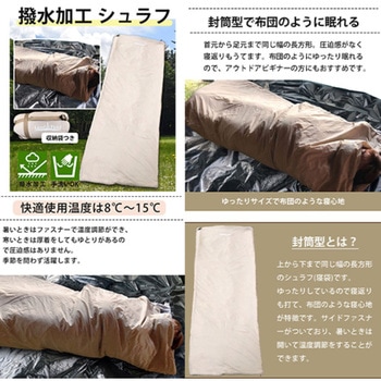 寝袋 封筒型 春夏秋用 撥水 簡易防水 丸洗い 収納袋付 布団 防災 キャンプ LandField