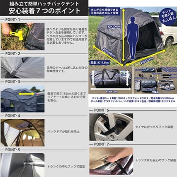リアゲートハッチバックテント 車中泊テント カバー付 防水 独立使用可 災害対策 LandField
