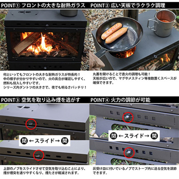 薪ストーブ ガラス窓付 折りたたみ 煙突 収納バッグ付き 直火調理 焚き火台 LandField