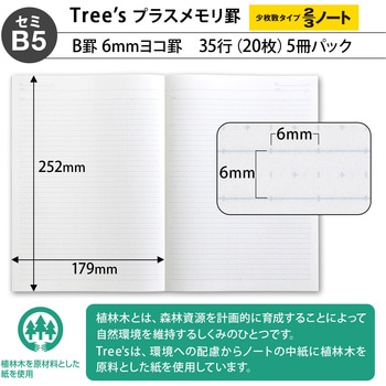 ノート Tree's B5 プラスメモリ 20枚 5冊束 日本ノート