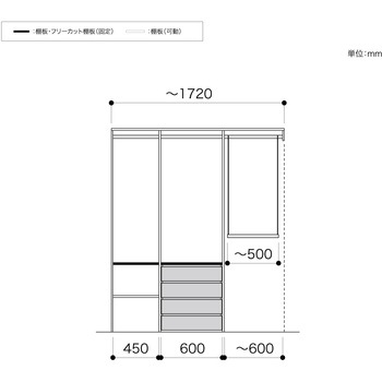 ノエル3 間口6尺 奥行450/600mm パイプ+引出しプラン2 南海プライウッド