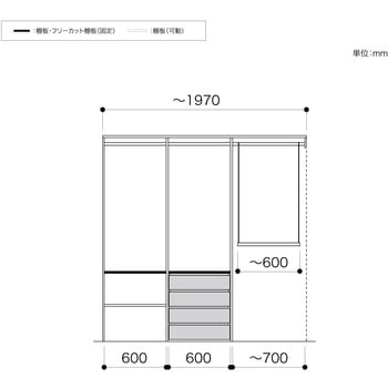ノエル3 間口2M 奥行450/600mm パイプ+引出しプラン2 南海プライウッド