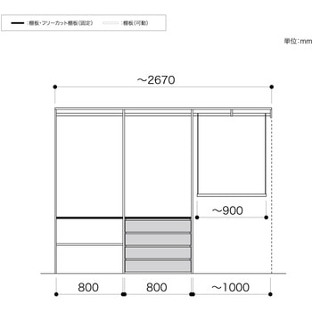 ノエル3 間口9尺 奥行450/600mm パイプ+引出しプラン2 南海プライウッド