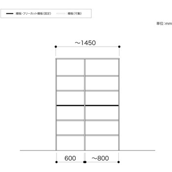 ノエル3 間口4.5尺(1.5M) 奥行300mm 棚板プラン 南海プライウッド