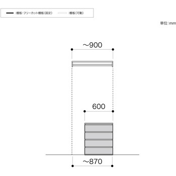 ノエル3 間口1M 奥行450/600mm パイプ+引出しプラン1 南海プライウッド