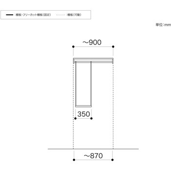 ノエル3 間口1M 奥行450/600mm パイプ+フックハンガープラン 南海プライウッド
