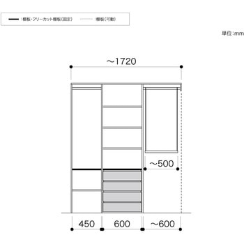 ノエル3 間口6尺 奥行450/600mm パイプ+引出しプラン3 南海プライウッド