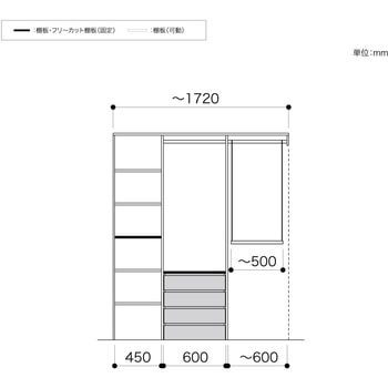 ノエル3 間口6尺 奥行450/600mm パイプ+引出しプラン4 南海プライウッド