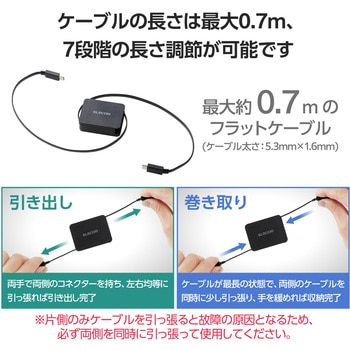 タイプC ケーブル 巻き取り ( Type C to C ) 0.7m PD 60W エレコム