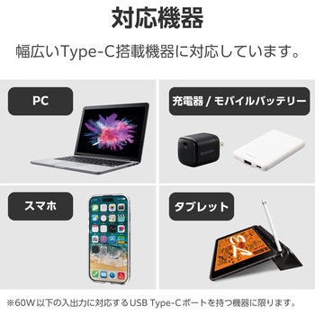 USB TypeCケーブル (USB-C to C)  L字 やわらか 充電/データ転送用 PD 60W 3A USB2.0 エレコム