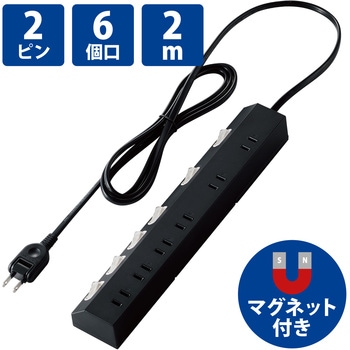 電源タップ 6個口 2m マグネット 雷ガード ほこりシャッター 【回転脚パーツ 吊り穴】 エレコム