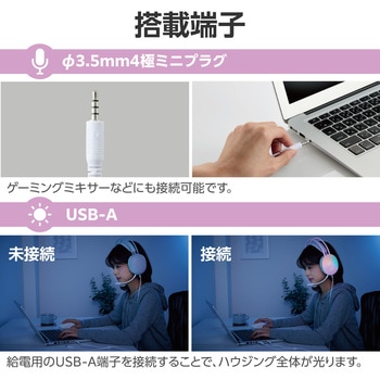 ヘッドホン ヘッドセット マイク付き 有線 Φ3.5mm4極ミニプラグ オーバーヘッドタイプ ミュートスイッチ付き 全指向性 【PS5/PS4/Nintendo Switch】対応 ゲーミング LED ライト 軽量 ノイズ軽減 ホワイト エレコム