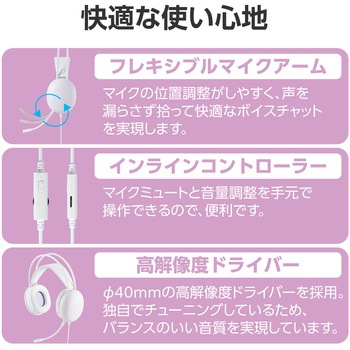 ヘッドホン ヘッドセット マイク付き 有線 Φ3.5mm4極ミニプラグ オーバーヘッドタイプ ミュートスイッチ付き 全指向性 【PS5/PS4/Nintendo Switch】対応 ゲーミング LED ライト 軽量 ノイズ軽減 ホワイト エレコム