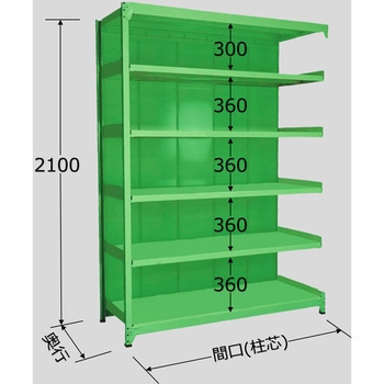 中軽量棚PML型パネル付(250kg/段・連結・高さ2100mm・6段タイプ) サカエ