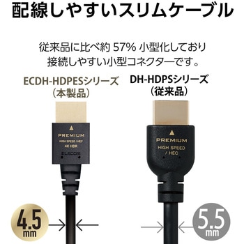 HDMIケーブル 細い プレミアム <Ver2.0> 4K2K(60Hz) 【Premium HDMI(R) Cable規格認証済み】 eARC エレコム