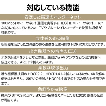 HDMIケーブル 細い プレミアム <Ver2.0> 4K2K(60Hz) 【Premium HDMI(R) Cable規格認証済み】 eARC エレコム