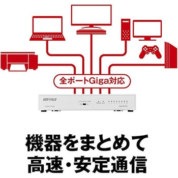 LSW6-GT-8NS/WH Giga 8ポート スイッチングハブ 電源内蔵 金属筐体 マグネット付 1本 BUFFALO(バッファロー)  【通販モノタロウ】