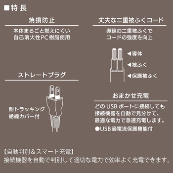 2ポートUSB充電器 オーム電機