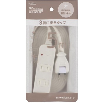 コード付タップ  延長コード 電源タップ 雷ガード 3個口 オーム電機