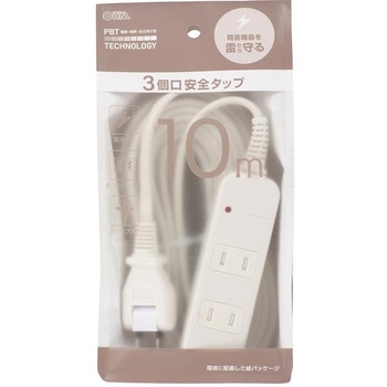 コード付タップ  延長コード 電源タップ 雷ガード 3個口 オーム電機