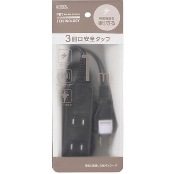 コード付タップ 延長コード 電源タップ 雷ガード 3個口 オーム電機