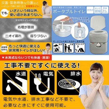 ポータブル水洗トイレ 21Lタイプ 水源不要 持ち運び簡単 介護 アウトドア SunRuck