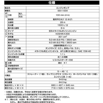エンジンポンプ 口径100ミリ 4サイクル 工進
