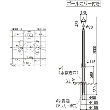 100V エントランスライト LEBJ-1型 ガードタイプ 70Lm ポールカバー付 TOSTEM(LIXIL)