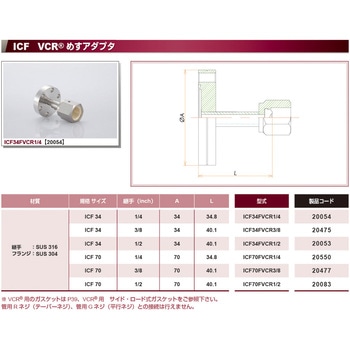 ICF34FVCR1/4 ICF VCR めすアダプタ 1個 コスモ・テック 【通販サイト