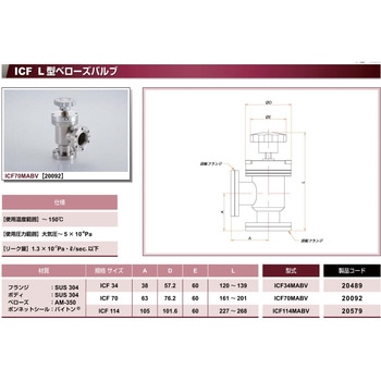 ICF 手動L型ベローズバルブ コスモ・テック