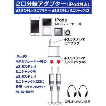 変換アダプター 3．5STPー3．5STJ×2 オーム電機